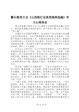 警示教育片及《山西银行业典型案例选编》学习心得体会