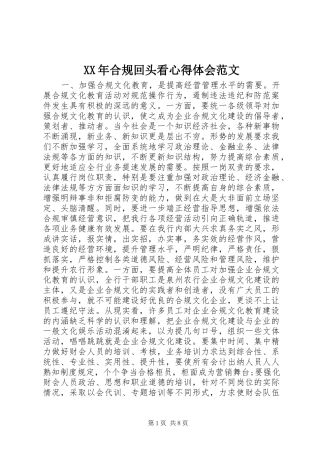 XX年合规回头看心得体会范文