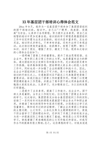 XX年基层团干部培训心得体会范文