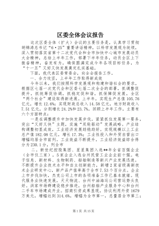 区委全体会议报告