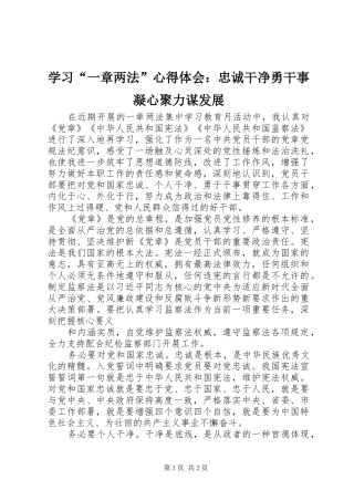 学习“一章两法”心得体会：忠诚干净勇干事凝心聚力谋发展
