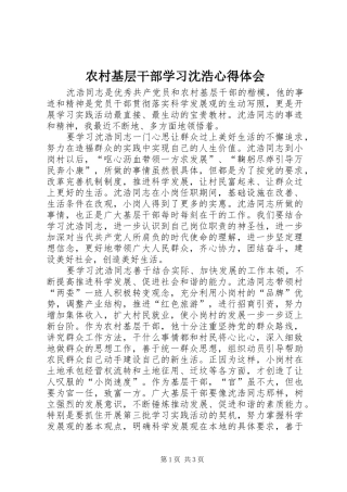 农村基层干部学习沈浩心得体会
