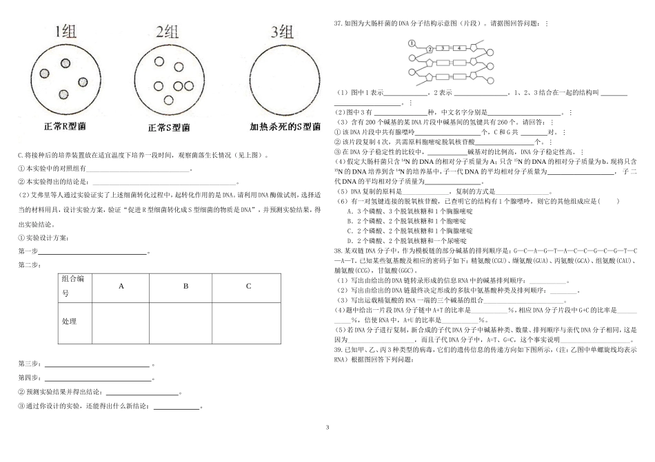 基因的本质和基因的表达测试题(1)2_第3页