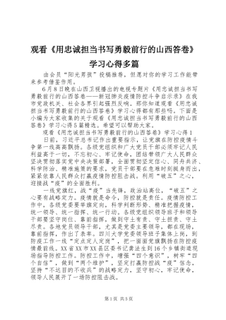 观看《用忠诚担当书写勇毅前行的山西答卷》学习心得多篇