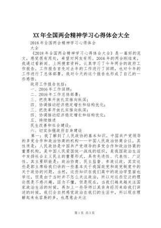 XX年全国两会精神学习心得体会大全