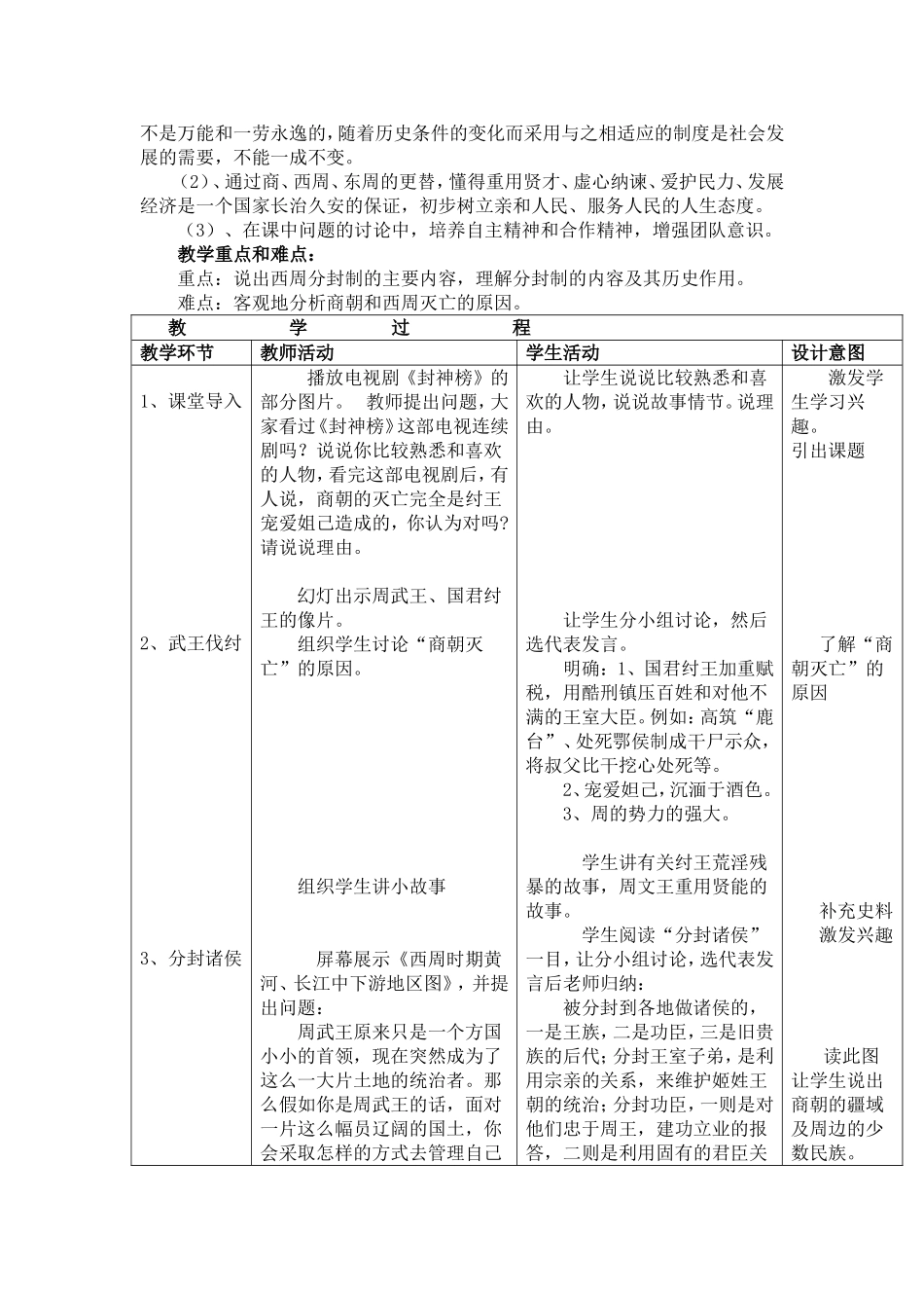 岳麓版七年级历史上册第六课《西周的分封》教学设计_第2页