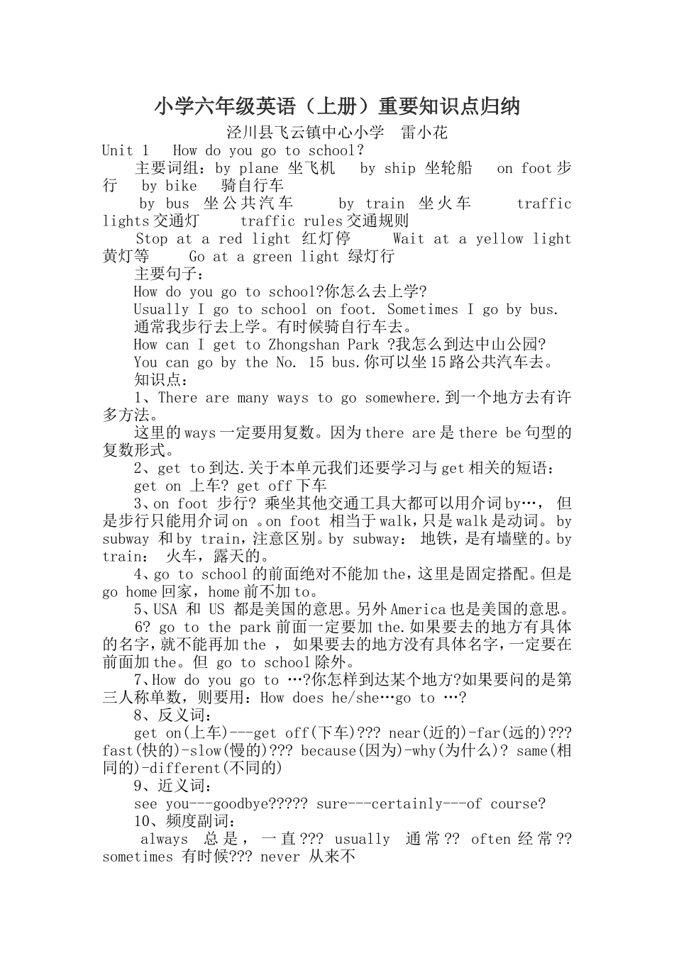 人教版六年级英语上册重难点_第1页