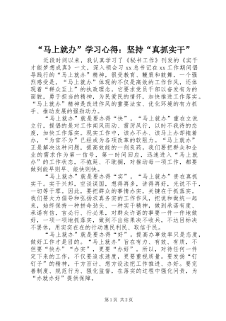 “马上就办”学习心得：坚持“真抓实干”