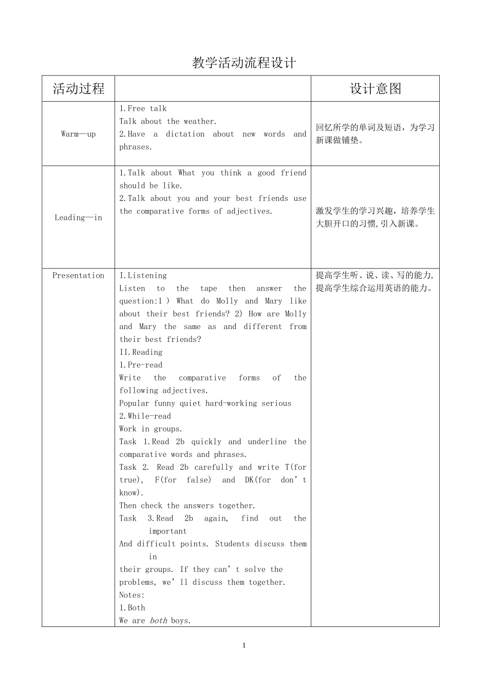 初中英语教学活动流程设计_第1页