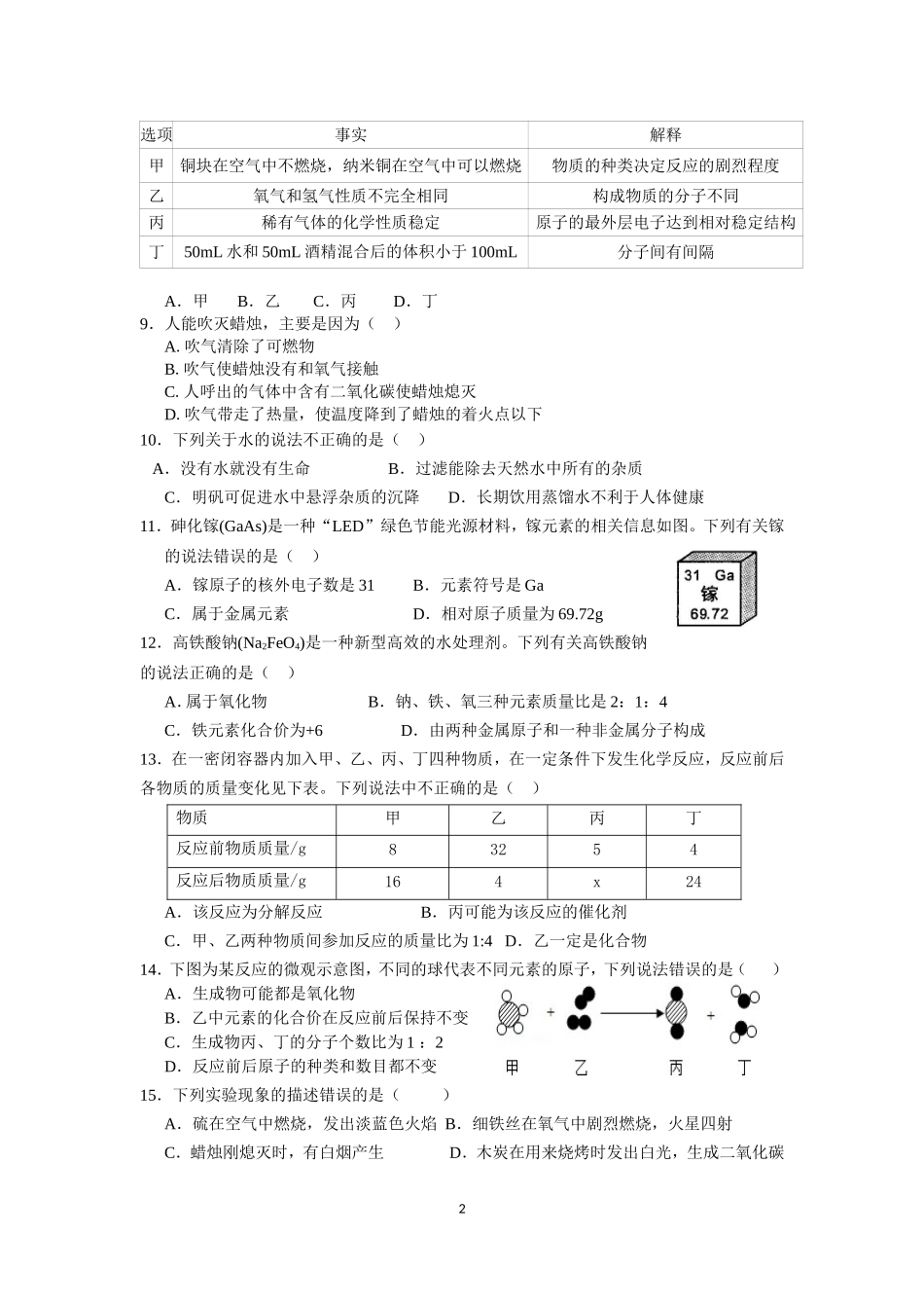 渝北区初2015级上初三化学期末试题_第2页