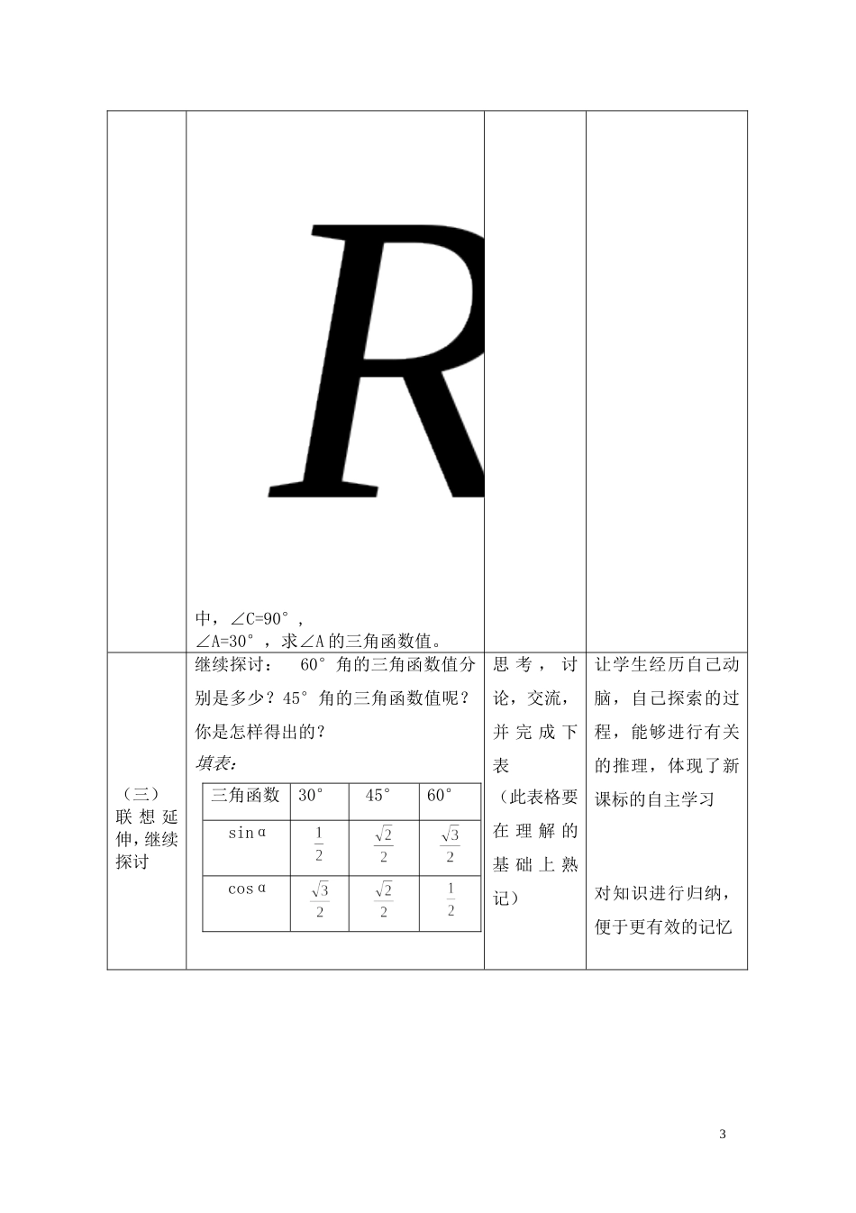 说课稿《30°、45°、60°角的三角函数值》说课稿2_第3页