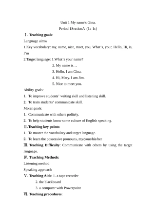 人教版七年级英Unit1Myname'sGinaSectionA（1a-1c）