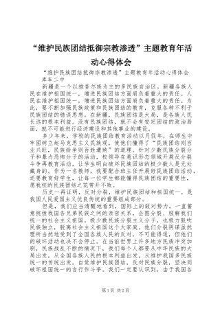 “维护民族团结抵御宗教渗透”主题教育年活动心得体会
