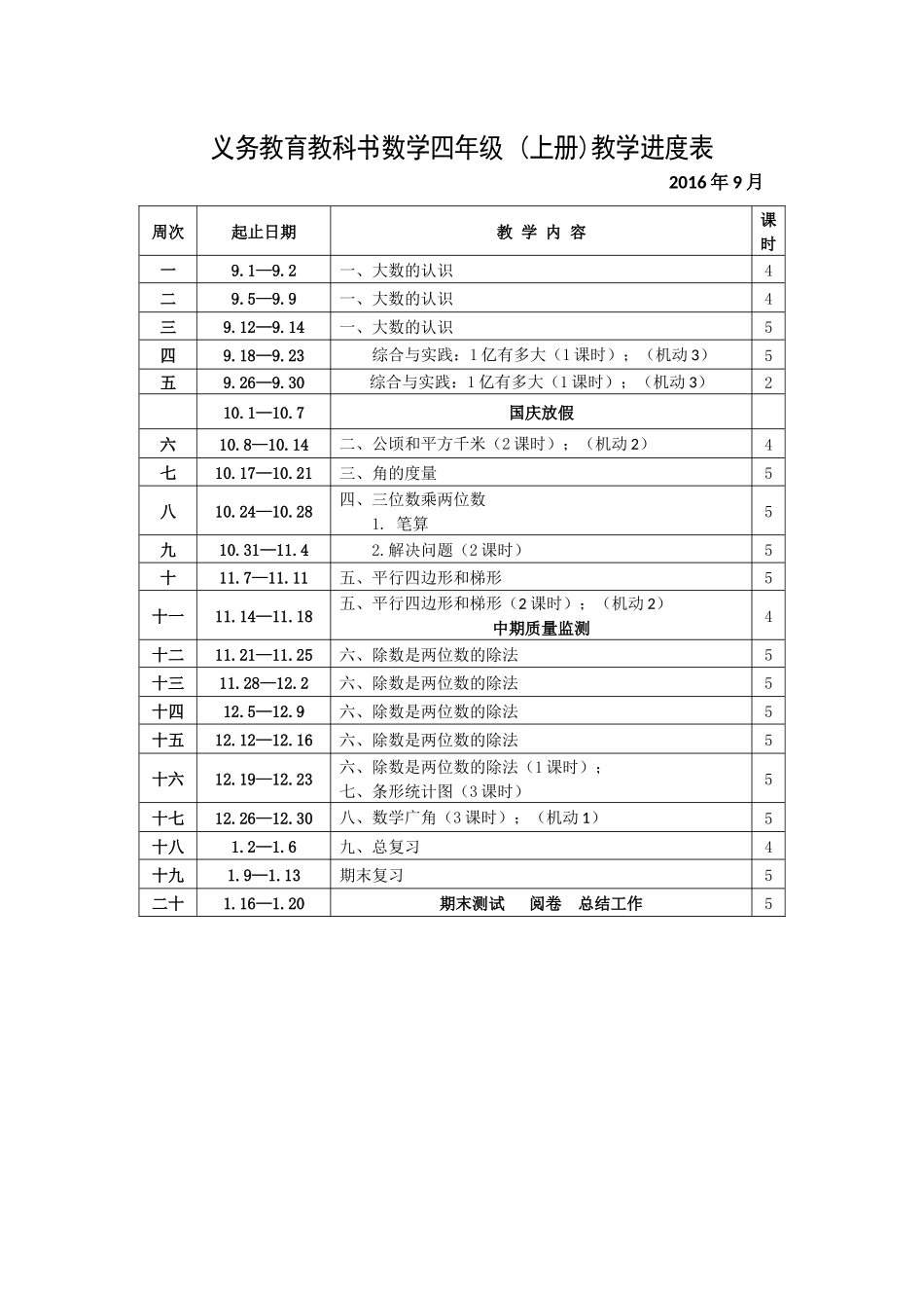 四年级数学教学进度表_第1页