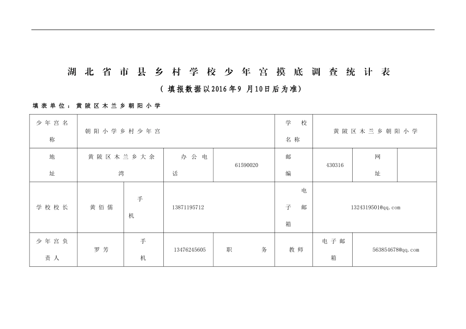 朝阳小学乡村学校少年宫摸底调查统计表_第1页