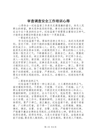 审查调查安全工作培训心得