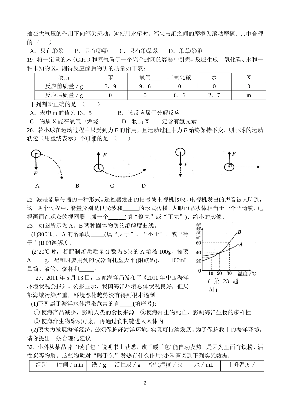 八年级科学竞赛训练卷（七）_第2页