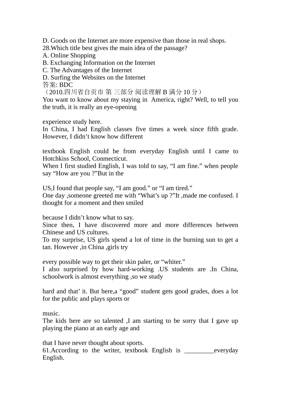 中考英语阅读理解练习题及答案_第2页