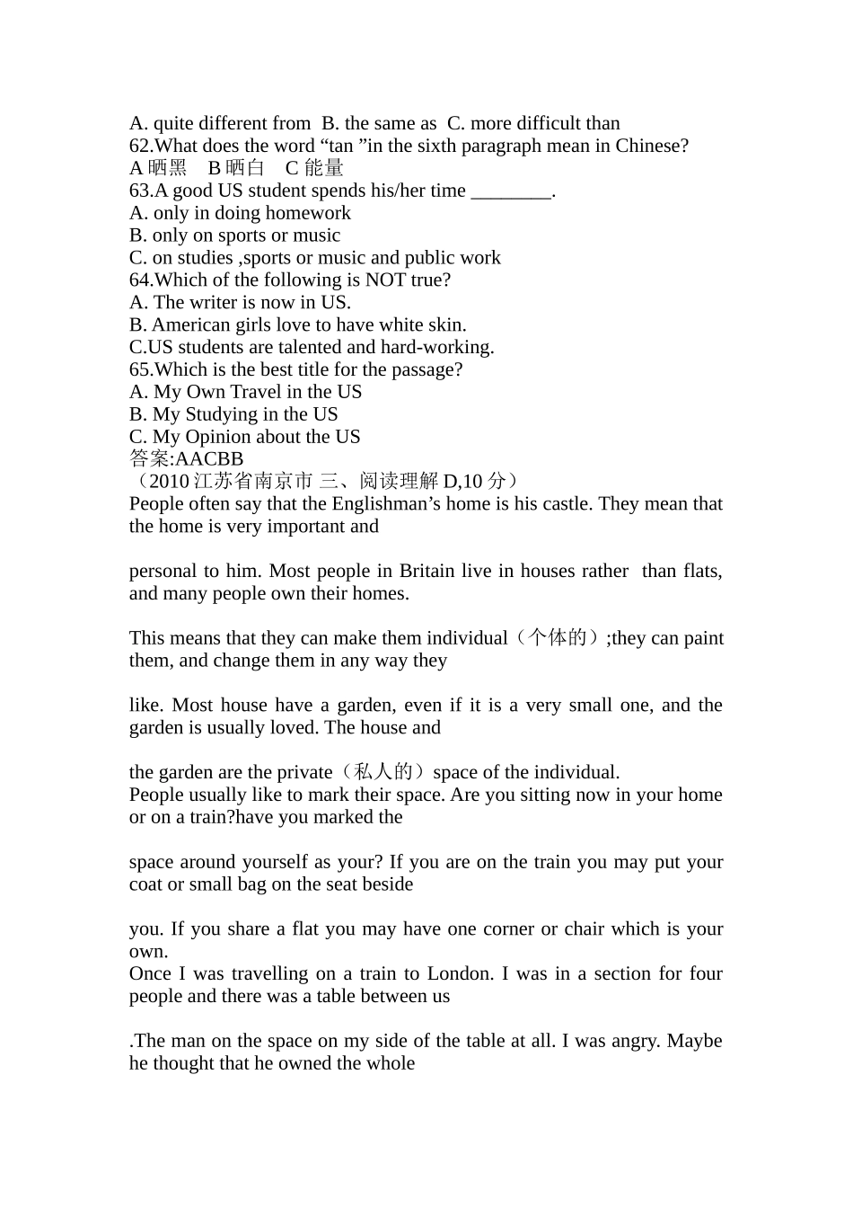 中考英语阅读理解练习题及答案_第3页