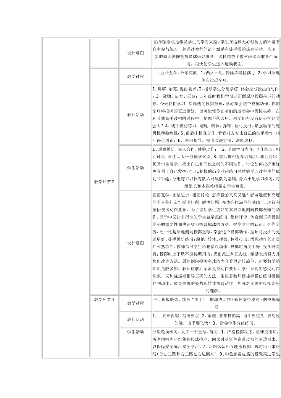改进后的教学设计（原地侧向投掷垒球和游戏）_第2页