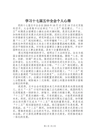 学习十七届五中全会个人心得