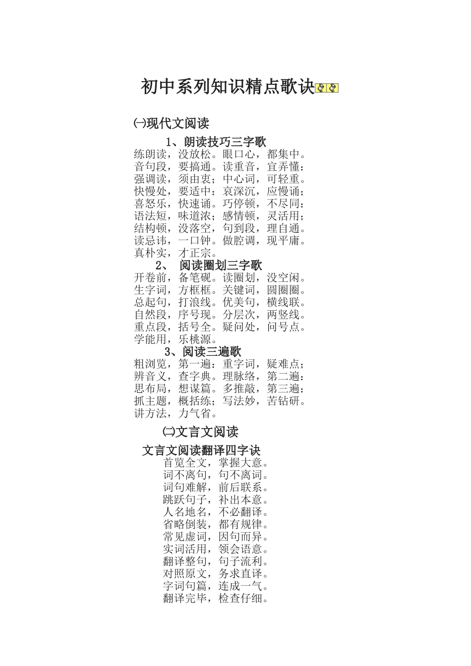 初中系列知识精点歌诀_第1页