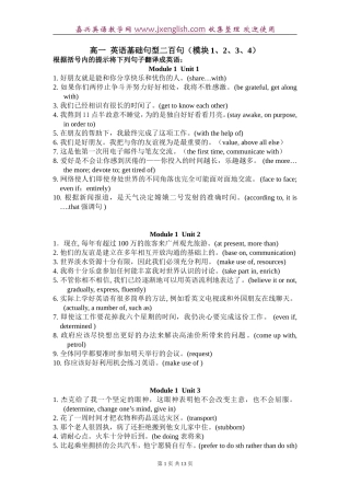 高一英语必背句子200句(必修1-4)