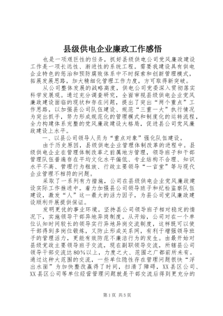 县级供电企业廉政工作感悟