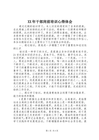 XX年干部岗前培训心得体会