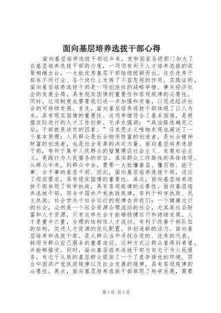 面向基层培养选拔干部心得