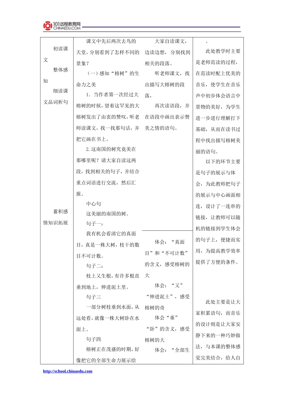 人教新课标版小学四上《鸟的天堂》教案1_第3页