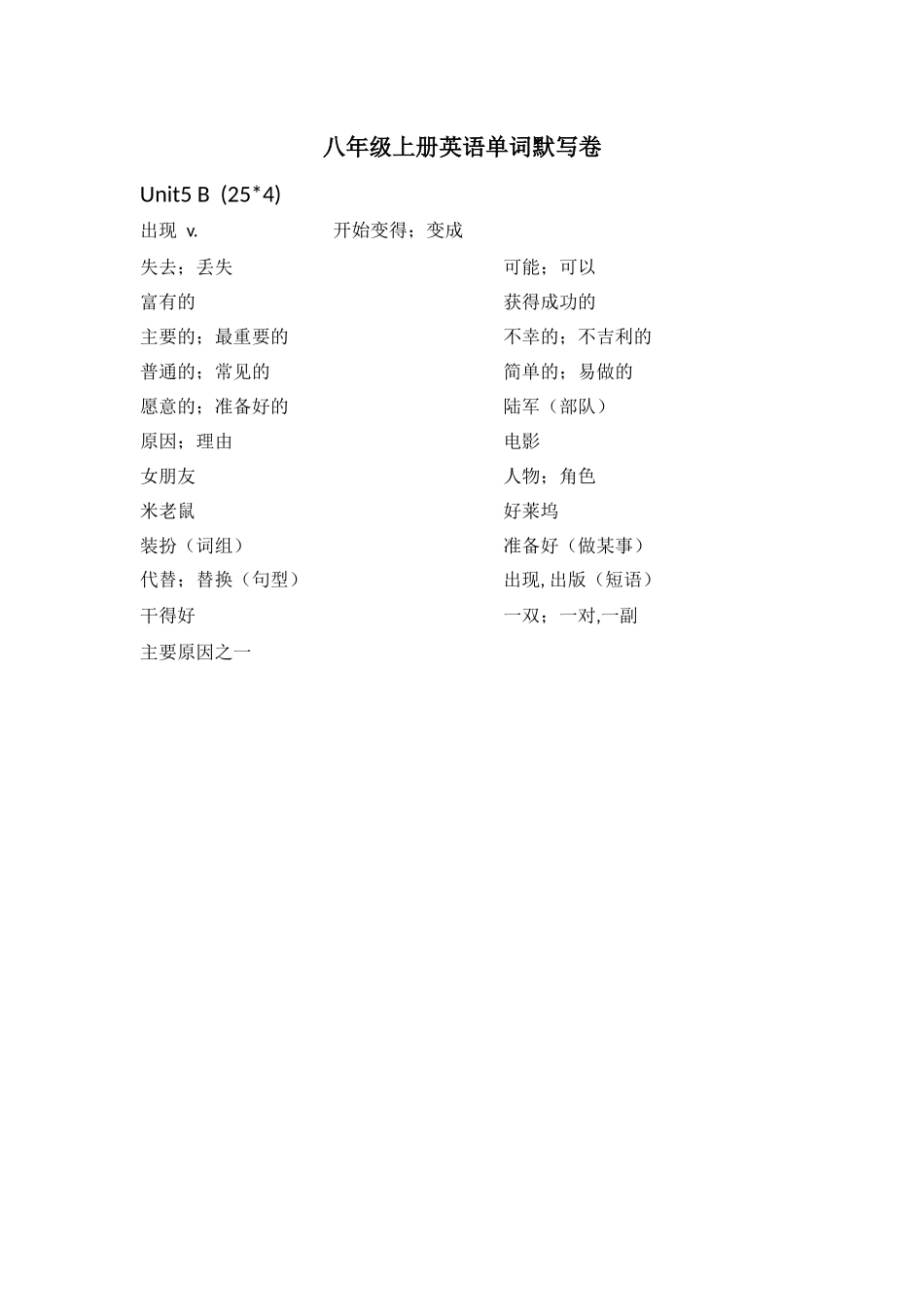 八年级上Unit5默写试卷2_第1页