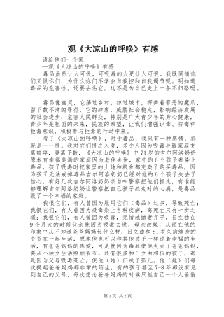 观《大凉山的呼唤》有感