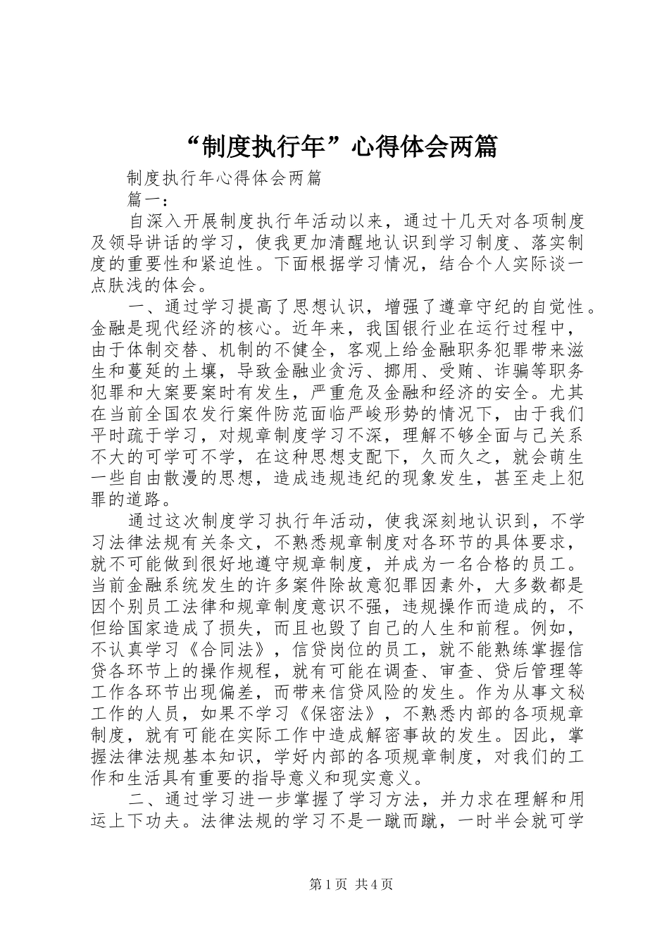 “制度执行年”心得体会两篇_第1页