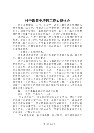 村干部集中培训工作心得体会