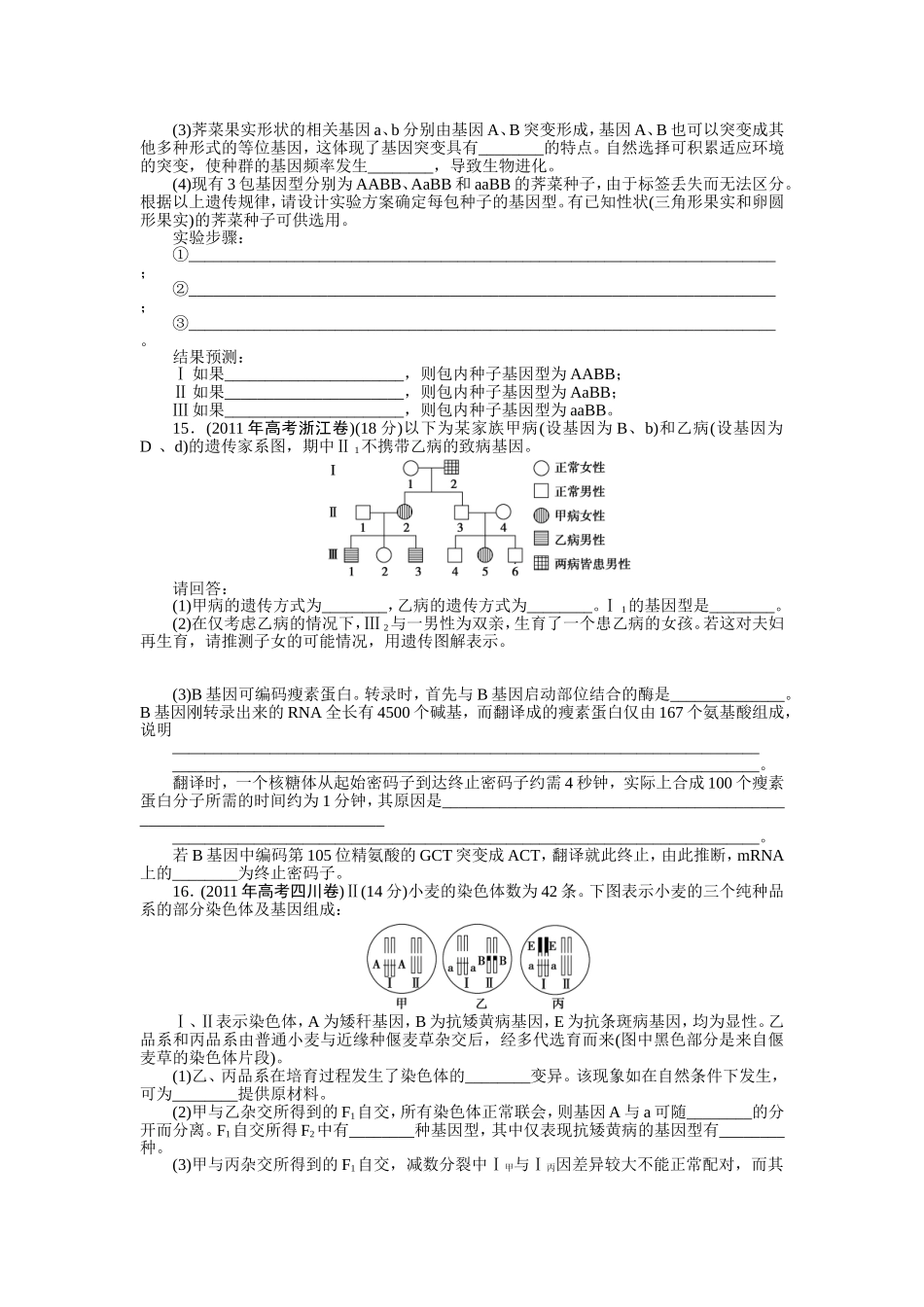 专题五遗传的物质基础、变异及进化_第3页