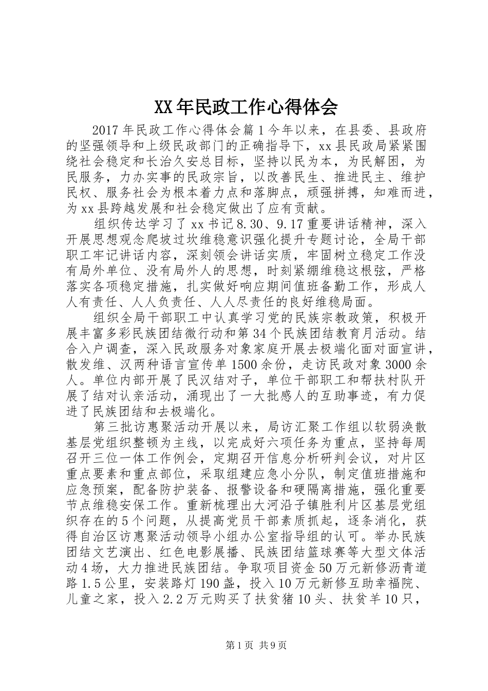 XX年民政工作心得体会_第1页