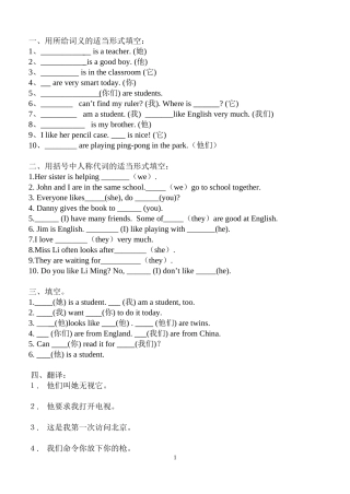 英语人称代词主格宾格练习