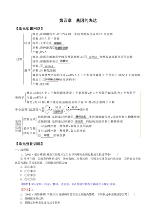 2012版生物一轮精品复习学案：第4章_基因的表达(单元复习)(必修2)