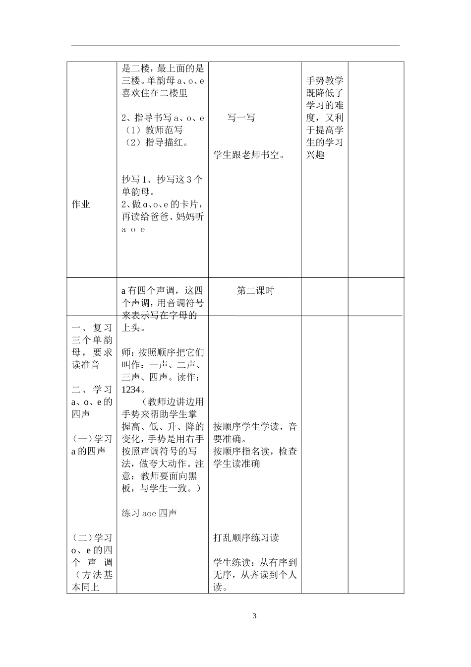小学语文一年级上册第一单元1，ɑ、o、e教学设计-_第3页