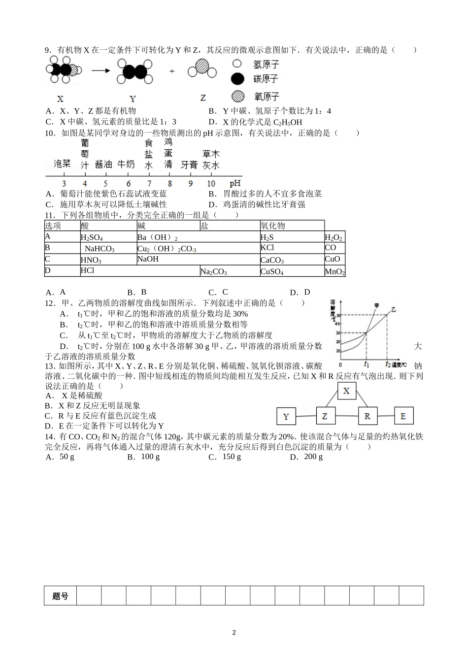九年级下册第一学月化学检测题_第2页