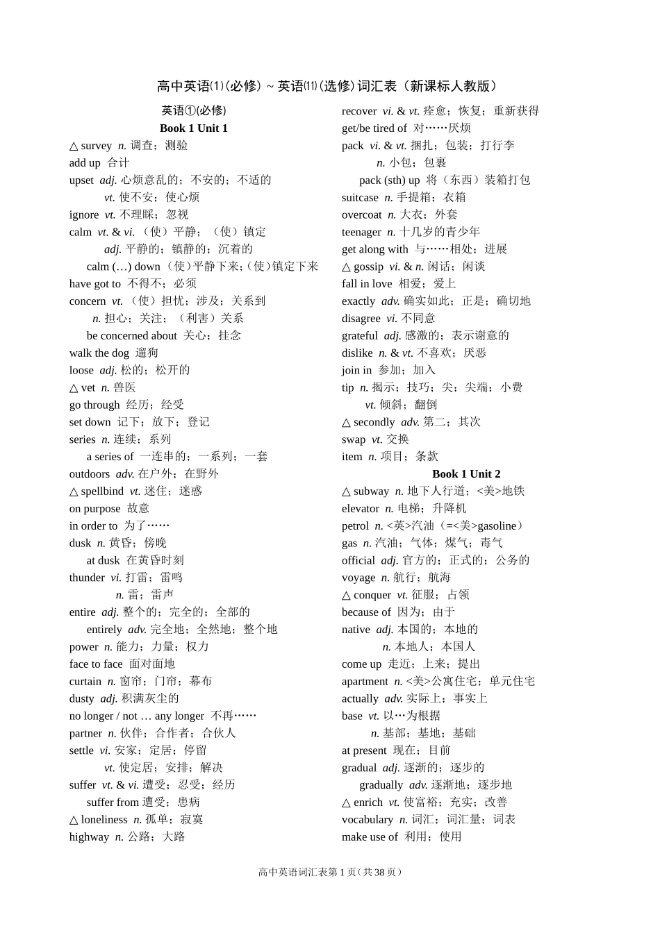 词汇表(新课标人教版)_第1页