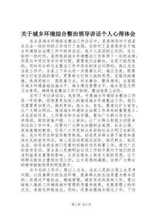 关于城乡环境综合整治领导讲话个人心得体会