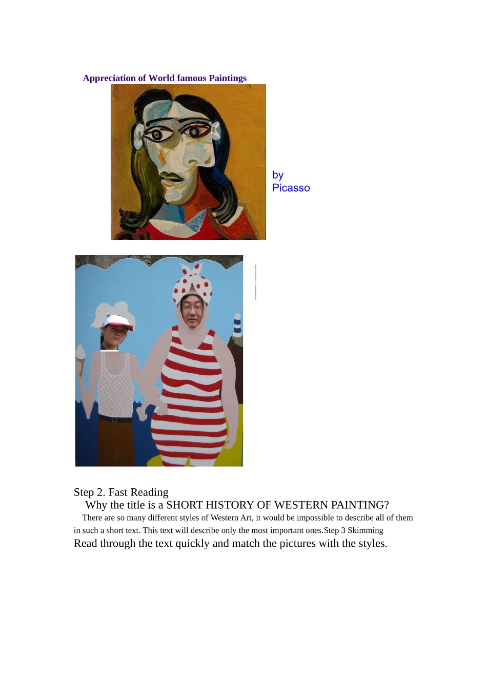 教学设计：人教版选修6Unit1ArtReadingAShortStoryiofWesternPainting_第3页