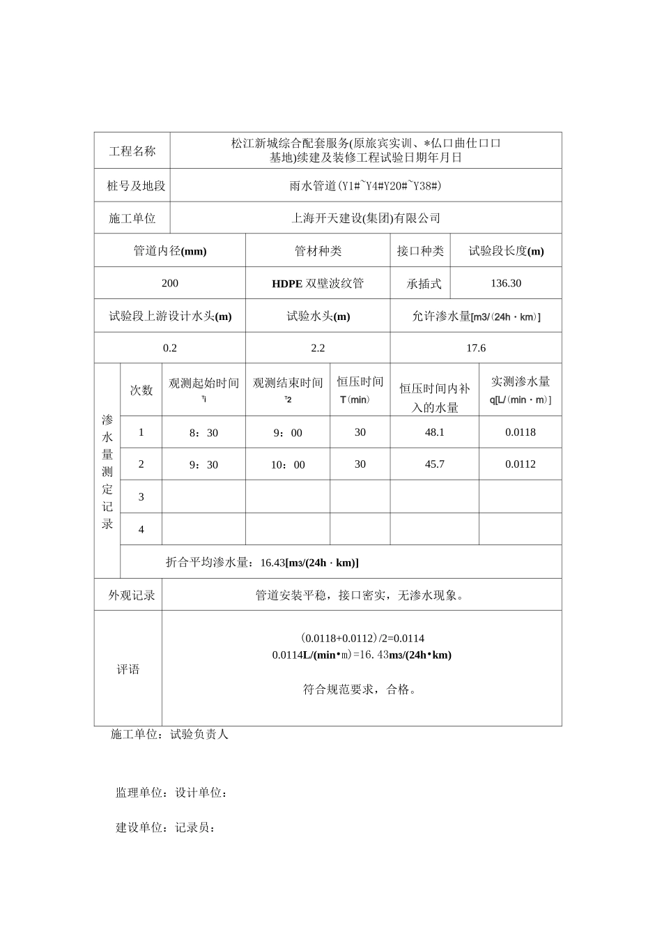 管道闭水实验记录表_第3页