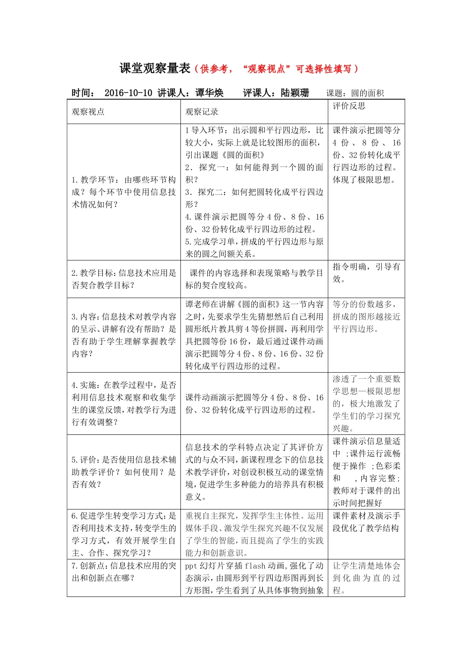 课堂观察量表要(陆颖珊）_第1页