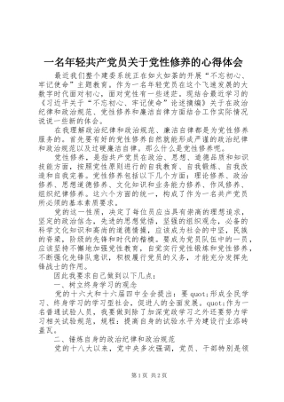 一名年轻共产党员关于党性修养的心得体会