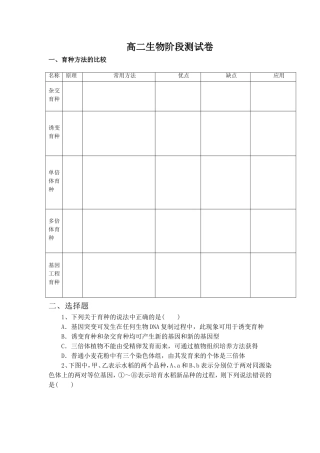 杂交育种、诱变育种、基因工程测试题!