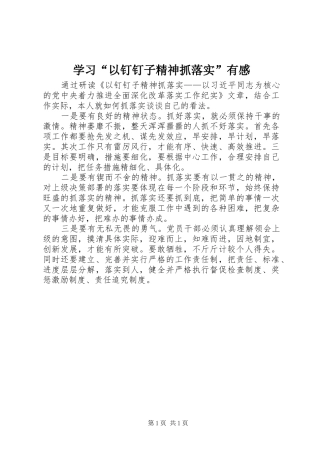 学习“以钉钉子精神抓落实”有感