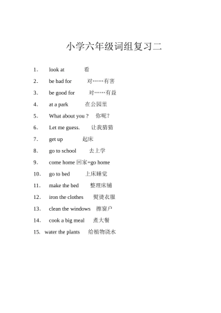 小学六年级词组复习二